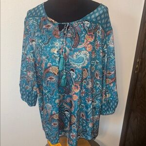 Farmers Market Tasseled Paisley Top Size 2X